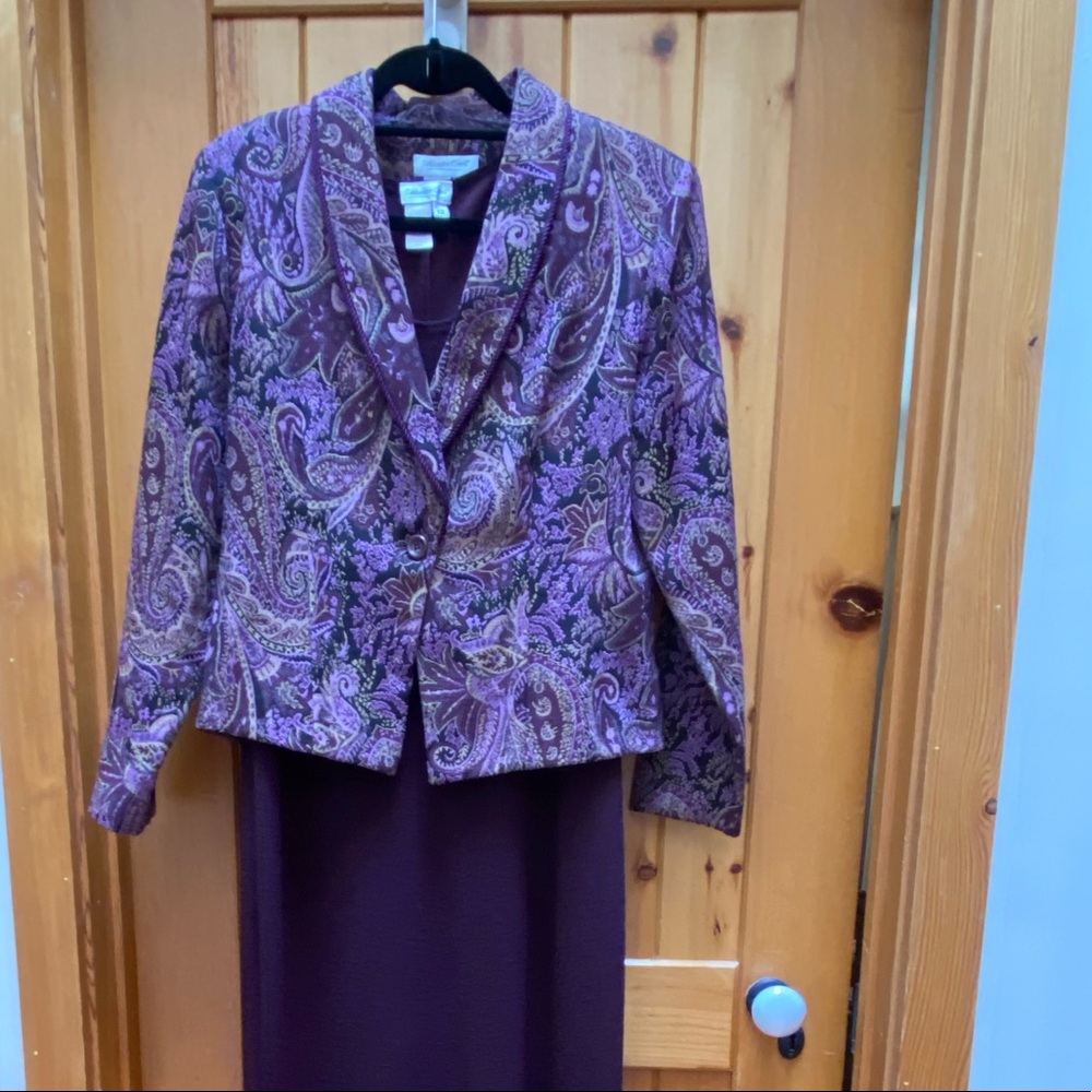 Eggplant Jacquard Jacket and tea length dress